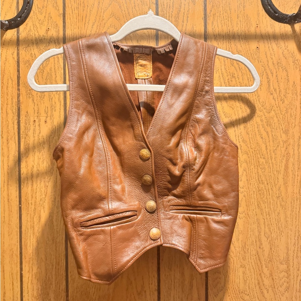 Brown Leather Vest with Gold Buttons